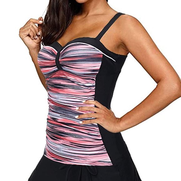 Yonique Women Tankini Swimsuits with Skirt 2 Piece Printed Bathing Suits S - Picture 3 of 9